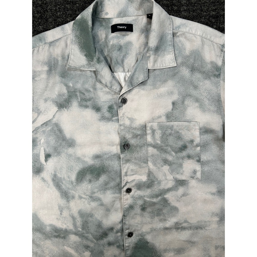 Theory Mens Noll SS CC Cloud Print Lyocell Button Up Shirt Grey White Size M